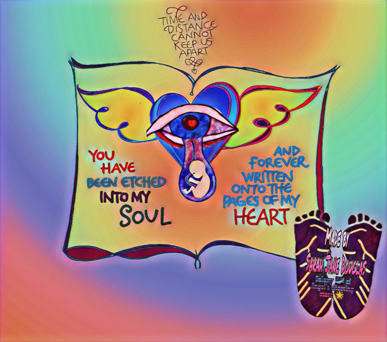 Imagery of hearts, wings, a teary eye and a book. Text reads: YOU HAVE BEEN ETCHED INTO MY SOUL AND FOREVER WRITTEN ONTO THE PAGES OF MY HEART