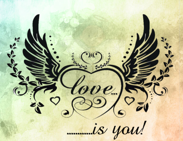 Decorated text with wings a hearts, text reads Love is you