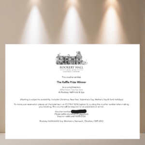 LOT 162 - Afternoon Tea for 2, Rookery Hall Hotel & Spa