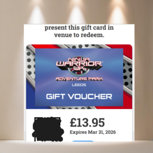 LOT 163 - £13.95 Voucher Ninja Warrior