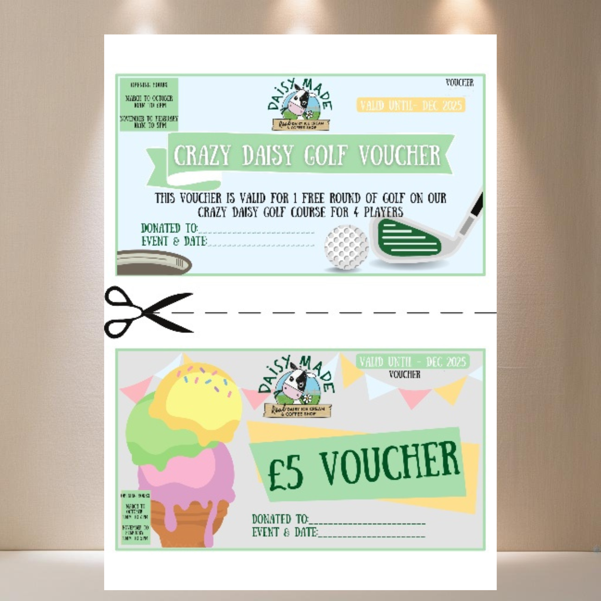 LOT 328 - Daisy Made Farm £5 Ice Cream Voucher & 1 Free Round of Crazy Golf for 4