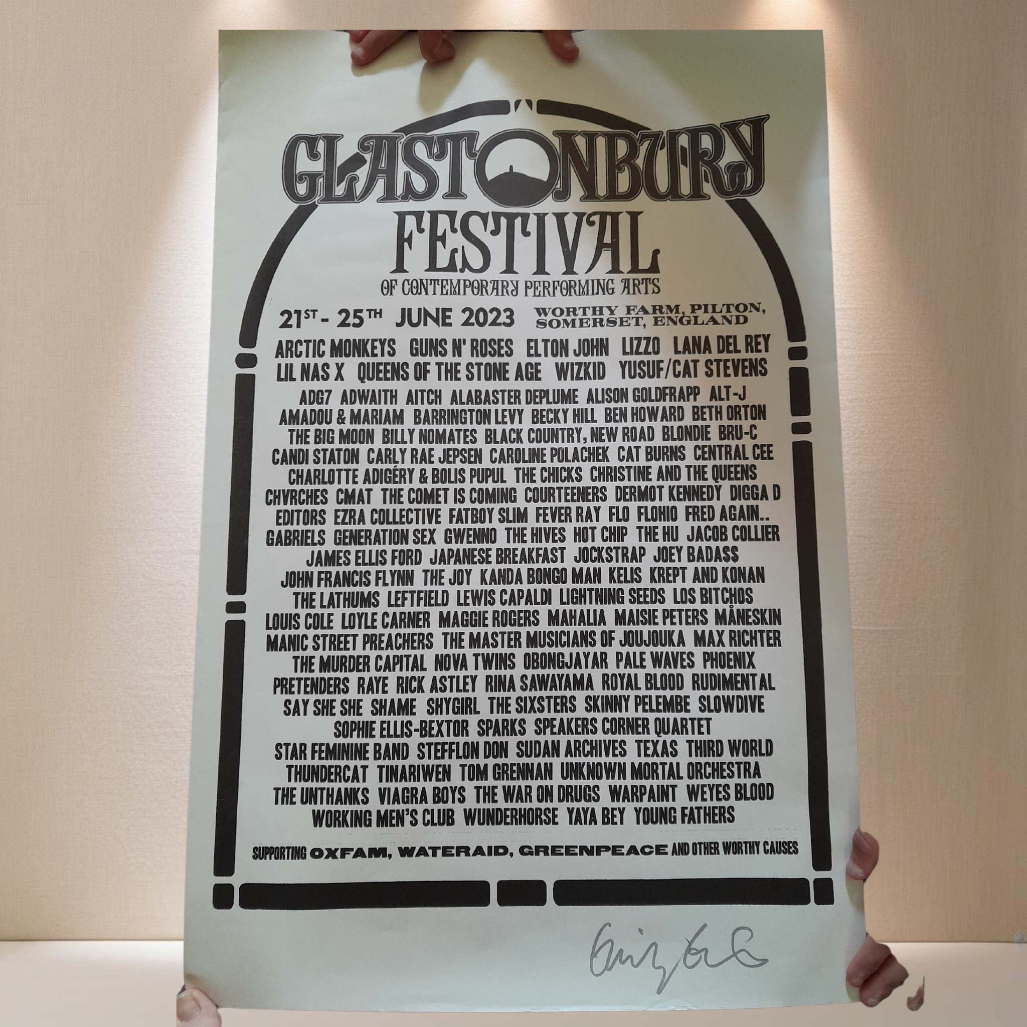 LOT 433 - Poster, Glastonbury festival lineup 2023 SIGNED by Emily Eavis